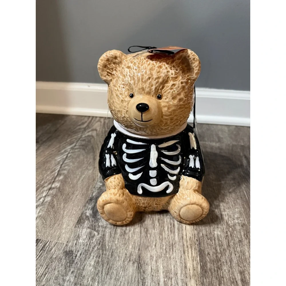 Creepy Critters Halloween Bear Skeleton Cookie Jar‎ Treat Container Ceramic
